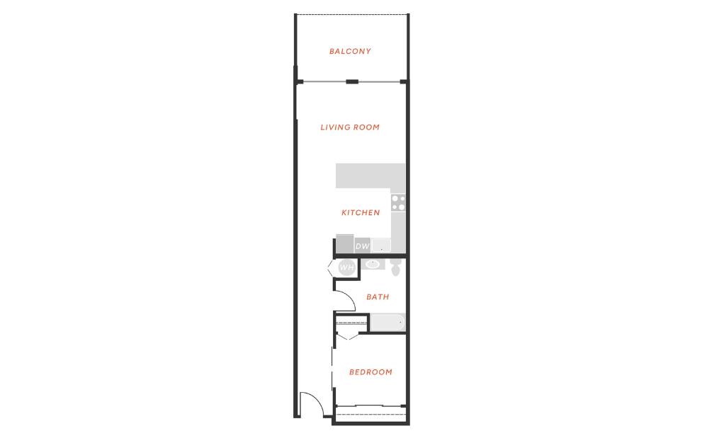 A1 - 1 bedroom floorplan layout with 1 bathroom and 735 square feet