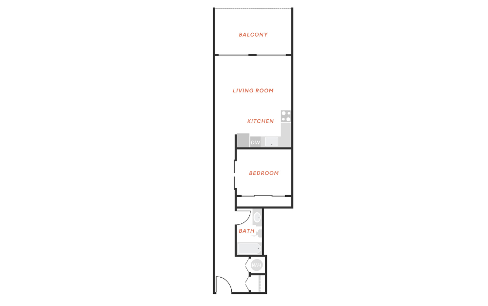 A2 - 1 bedroom floorplan layout with 1 bathroom and 646 square feet