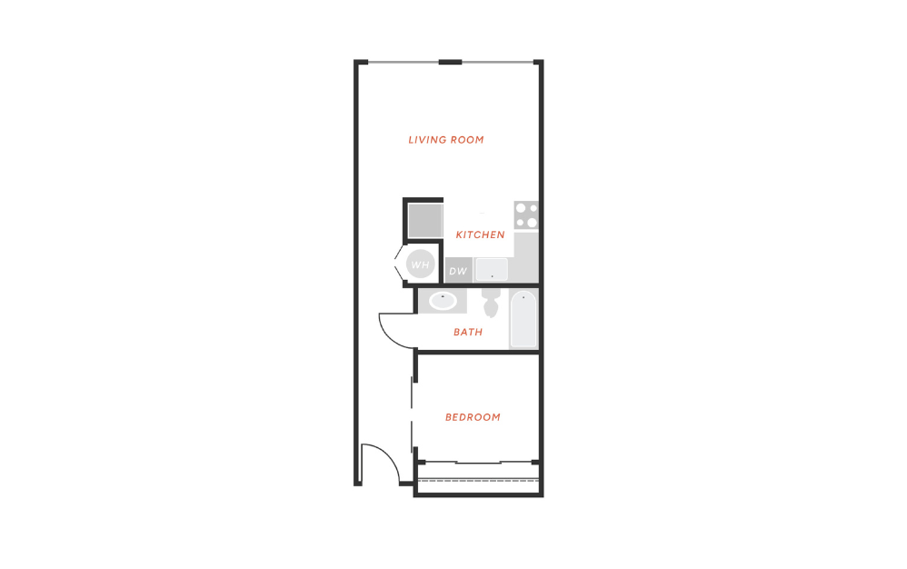 A4 - 1 bedroom floorplan layout with 1 bathroom and 558 square feet