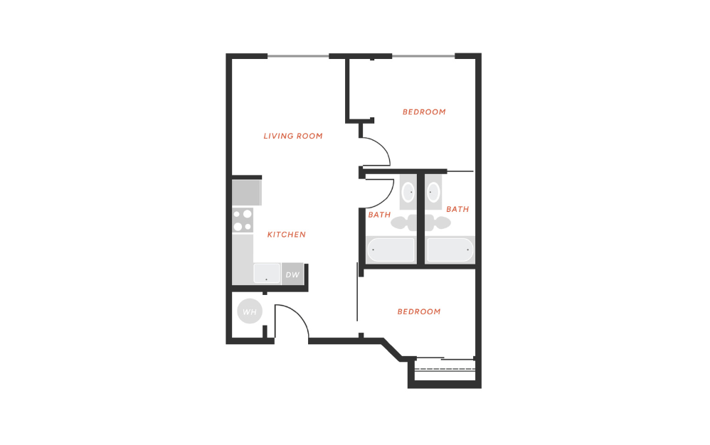 B4 - 2 bedroom floorplan layout with 2 bathrooms and 781 square feet