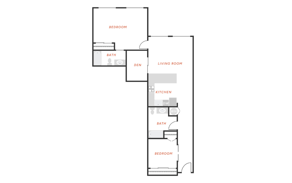 C2 - 2 bedroom floorplan layout with 2 bathrooms and 1147 square feet