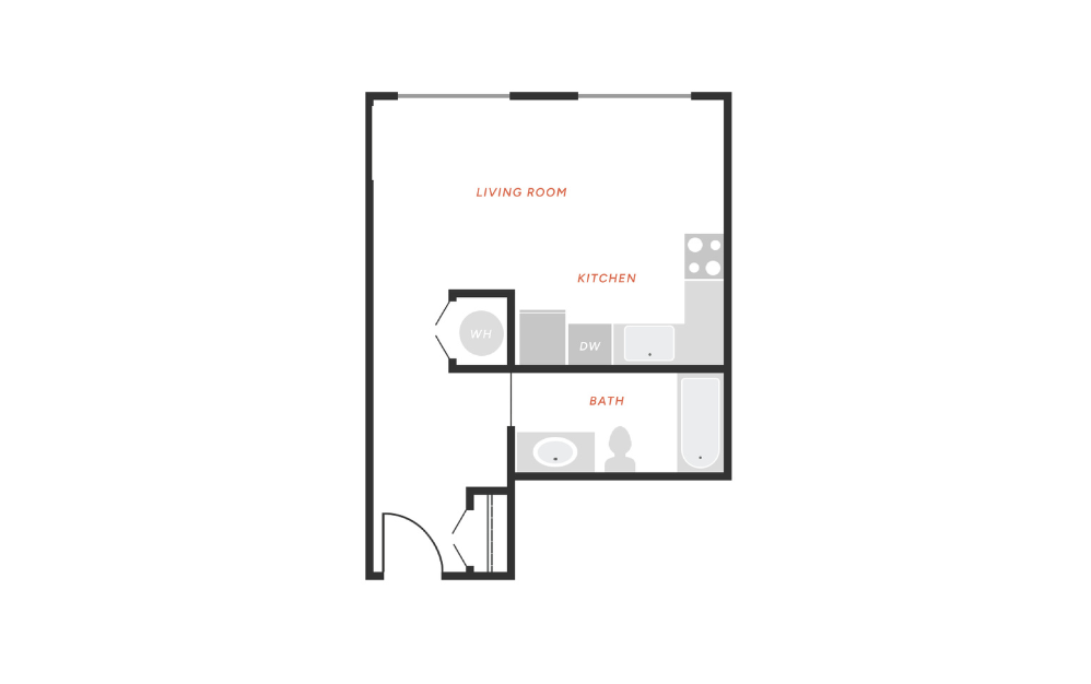 S1 - Studio floorplan layout with 1 bathroom and 402 square feet