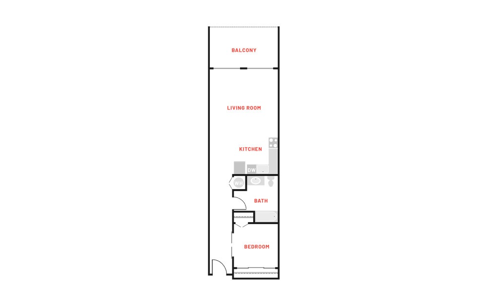A1 - 1 bedroom floorplan layout with 1 bath and 735 square feet.
