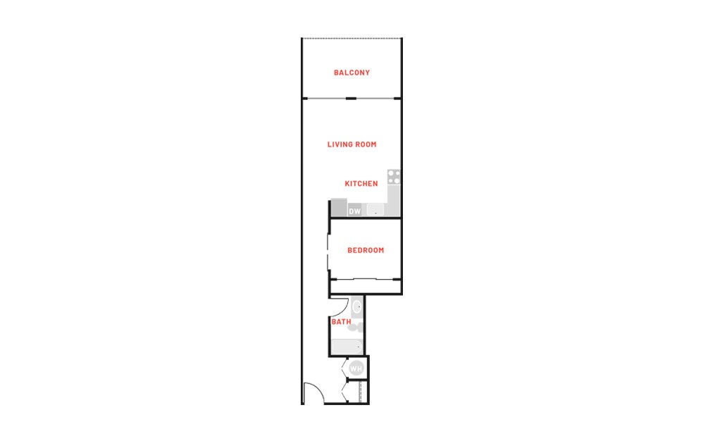 A2 - 1 bedroom floorplan layout with 1 bath and 646 square feet.