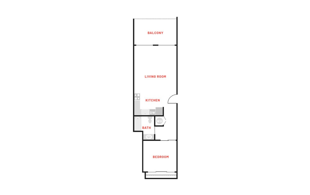 A3 - 1 bedroom floorplan layout with 1 bath and 682 square feet.