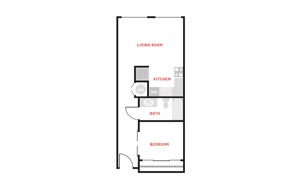 A4 - 1 bedroom floorplan layout with 1 bath and 558 square feet.