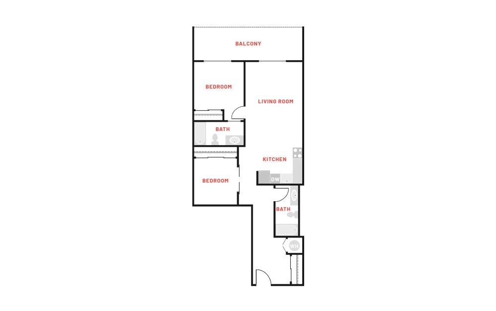 B1 - 2 bedroom floorplan layout with 2 baths and 925 square feet.