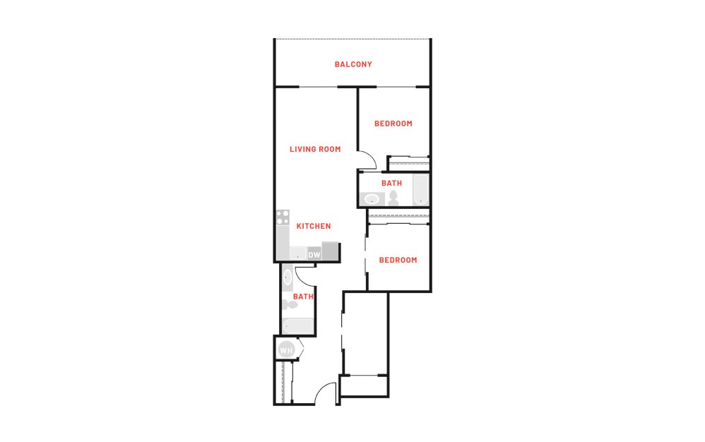 B3 - 2 bedroom floorplan layout with 2 baths and 1013 square feet.