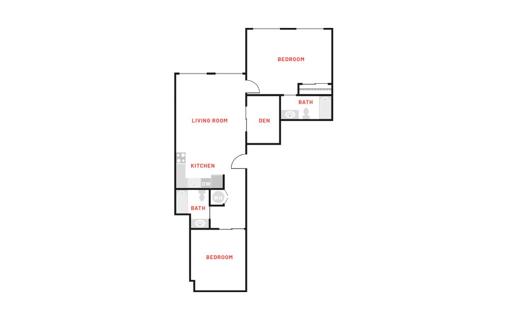 C1 - 2 bedroom floorplan layout with 2 baths and 1094 square feet.